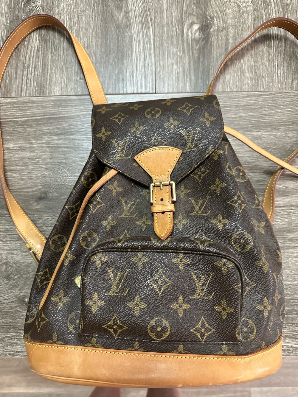 Louis Vuitton Brown Monogram Canvas Montsouris Backpack with Tan Leather